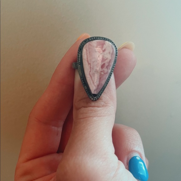 Pink Rhodonite (I believe) metal-sterling silver - Picture 2 of 5